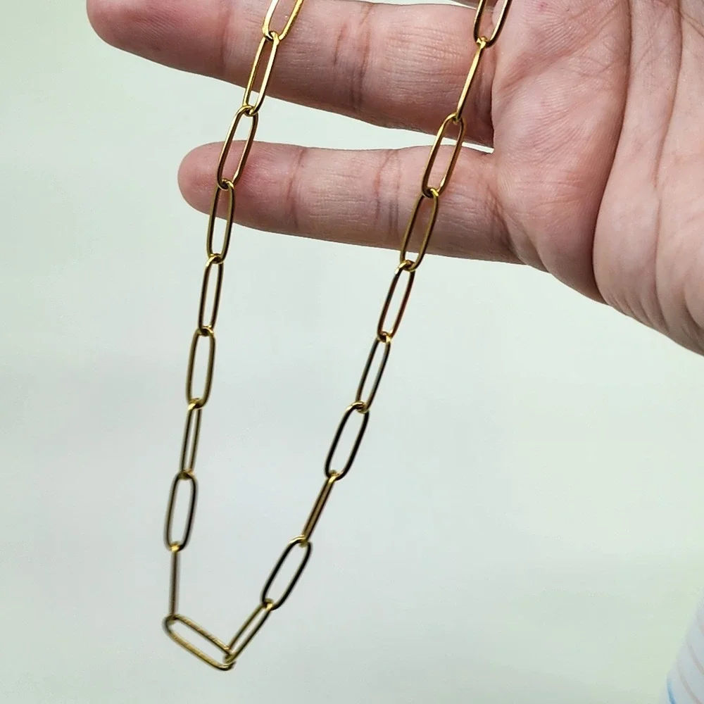 Gold Tone Paperclip Chain Necklace Long Link Minimalist Layering Adjustable
